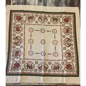 Vintage Square Tablecloth Family Bird House Home Hearts